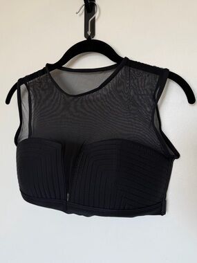 Black Mesh Panel Swim Top